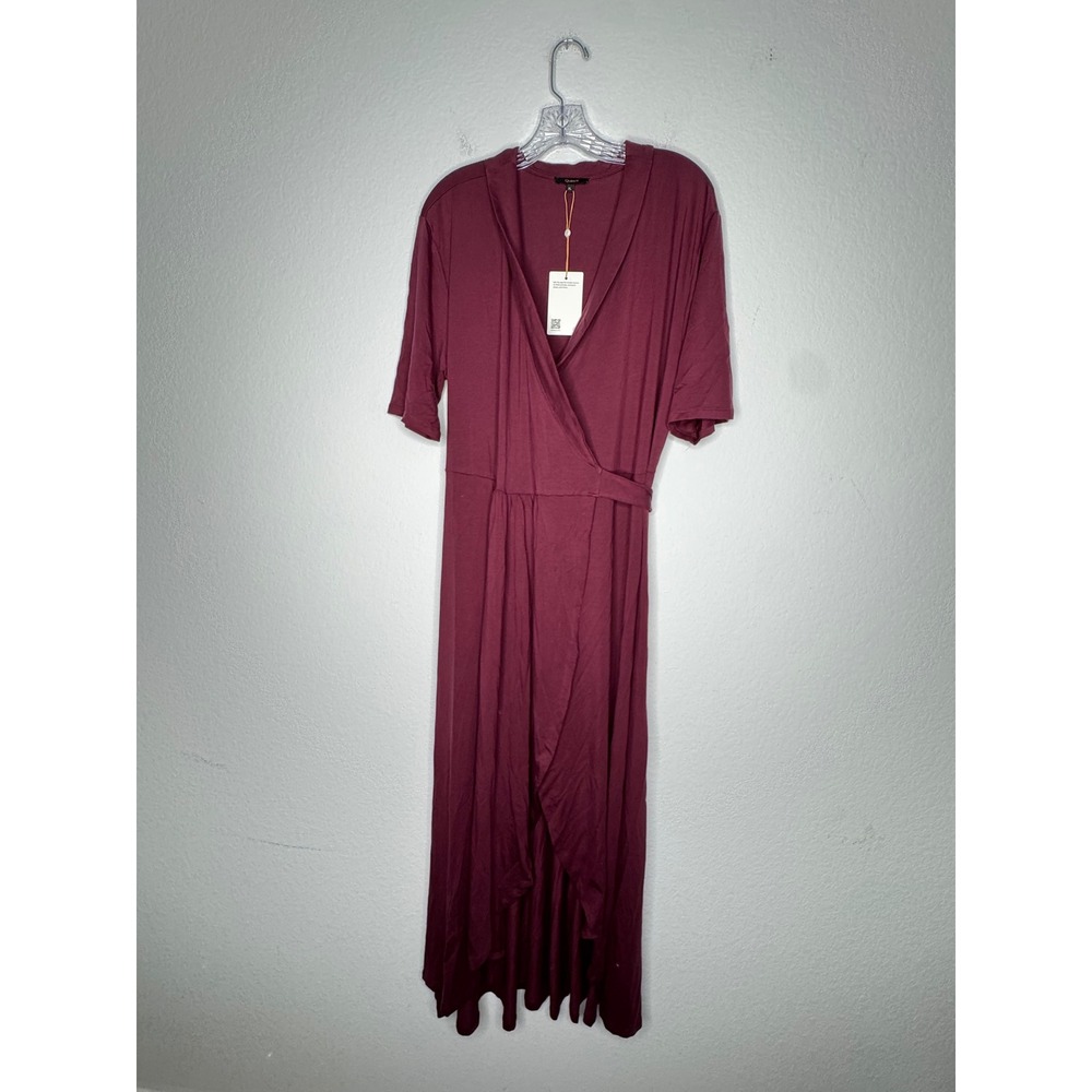 Quince Tencel Jersey Midi Wrap Dress Wine Burgundy Womens Size XL Collared